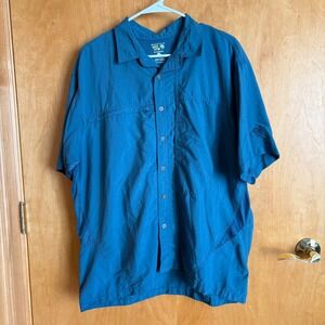 Mountain Hardwear Mens Blue Short Sleeve Button Up Shirt Lightweight Outdoor‎ XL